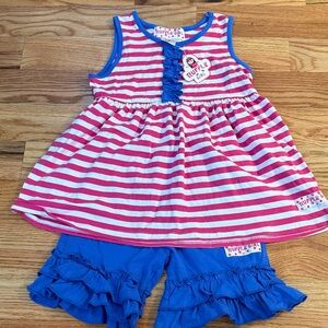 Ruffle Girl Pink and Blue Striped Short Set